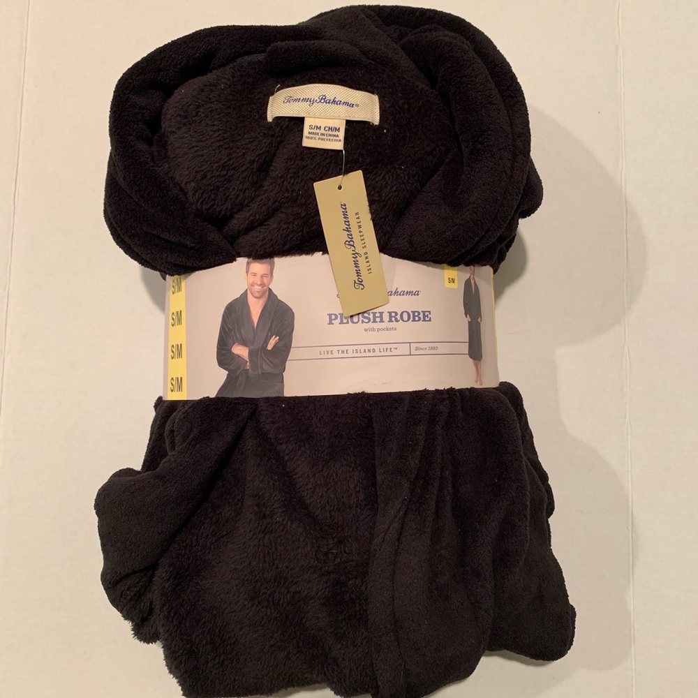NWT Tommy Bahama black fleece robe size S/M
